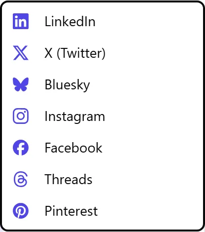 Le sélecteur de plateforme Connecter, listant les réseaux que vous pouvez connecter, dont Threads.