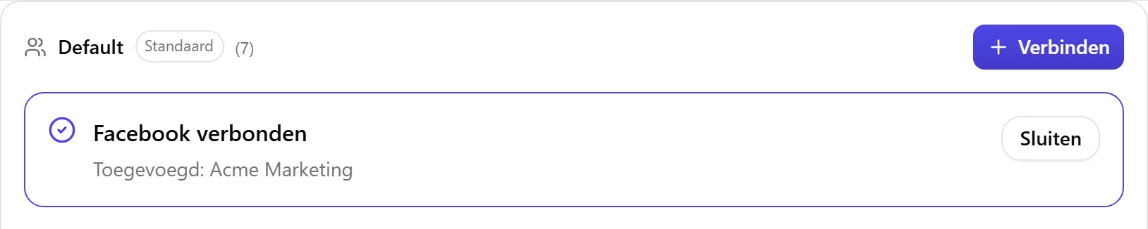 De bevestiging die Nolorem toont na een geslaagde verbinding, met de naam van het account dat is toegevoegd.