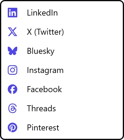 O seletor de plataforma Ligar, a listar as redes que pode ligar, incluindo o Threads.