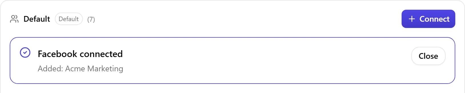 The confirmation Nolorem shows after a successful connection, naming the account that was added.